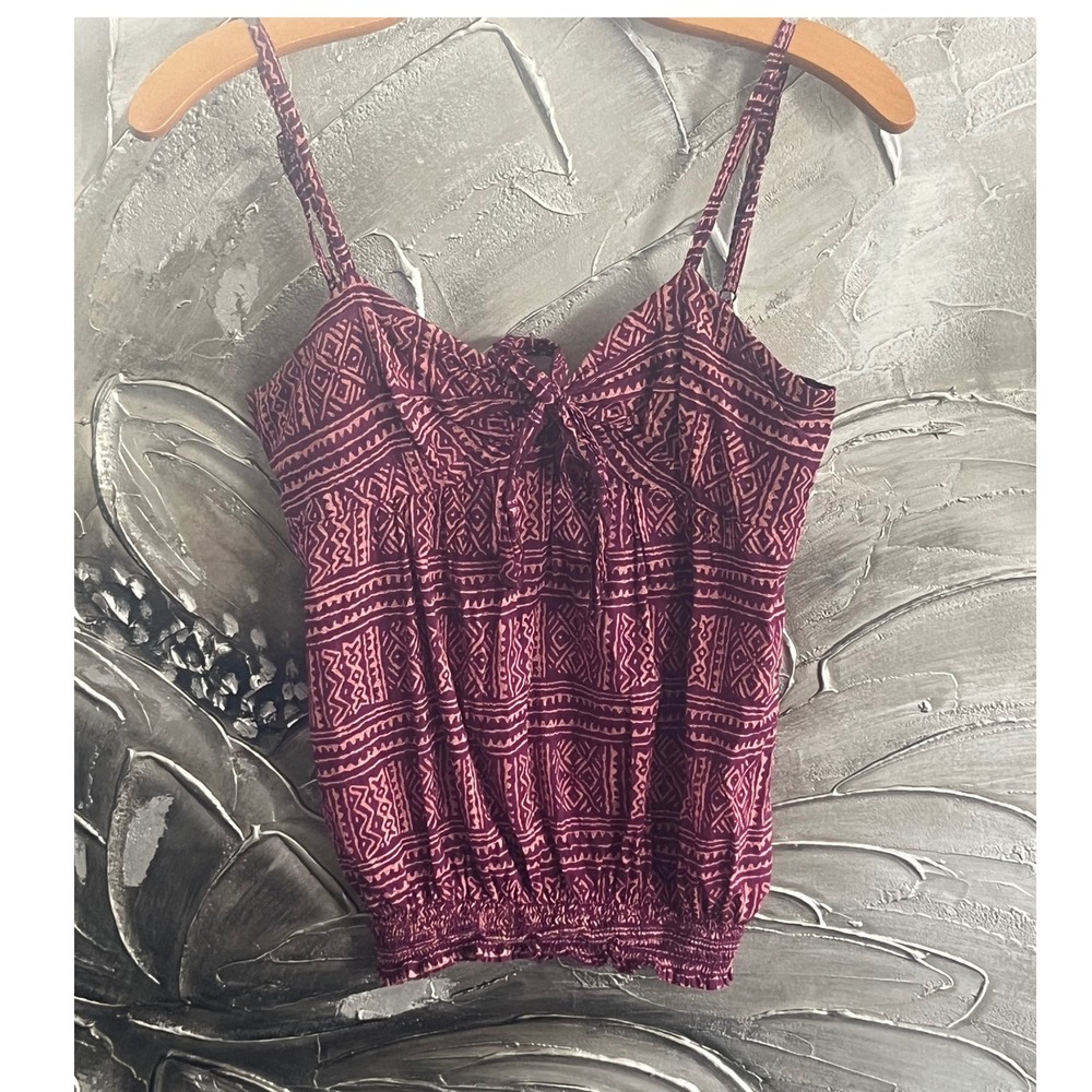 Love Heritage 81 Tie-Front Cami Top Aztec Boho Sleeveless Cinched Blouse -Size M